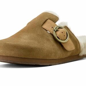 Ariat Tan Suede Mules with Gold Buckle